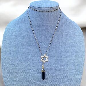 NWOT New Aviva Stanoff Lux Tribe Black Obsidian Crystal Star Pendant Necklace